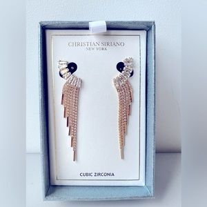NWT Women’s Christian Siriano Rhinestone Waterfall Gold Tone Dangly earrings